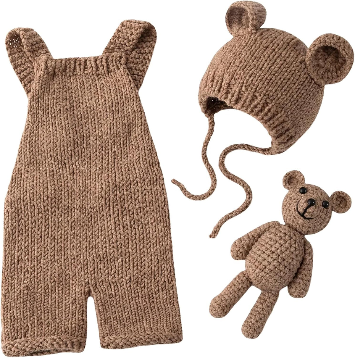 Newborn Photography Props, Baby Knitted Bear Hat & Romper Outfits Set