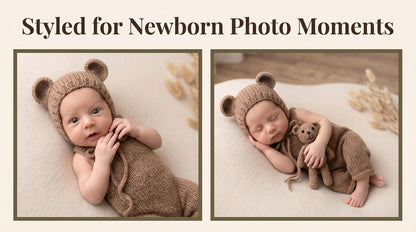 Newborn Photography Props, Baby Knitted Bear Hat & Romper Outfits Set
