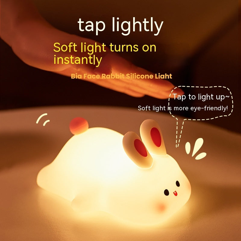 Big Face Rabbit Silicone LED Night Light | Touch Sensor Kids Lamp