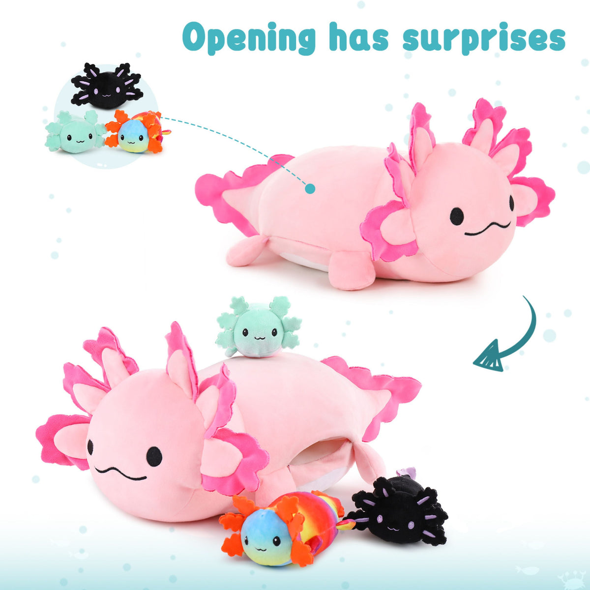 23.5" Giant Axolotl Stuffed Animals with 3 Babies inside Large Axolotl Plush Toy