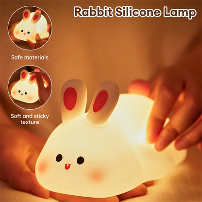 Big Face Rabbit Silicone LED Night Light | Touch Sensor Kids Lamp