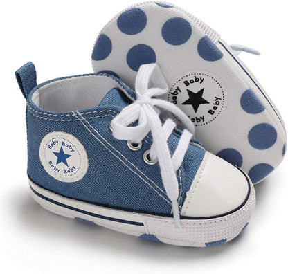 Tutoo Unisex Baby Boys Girls High Top Sneaker Soft Anti-Slip Sole Newborn Infant First Walkers Canvas Denim Shoes