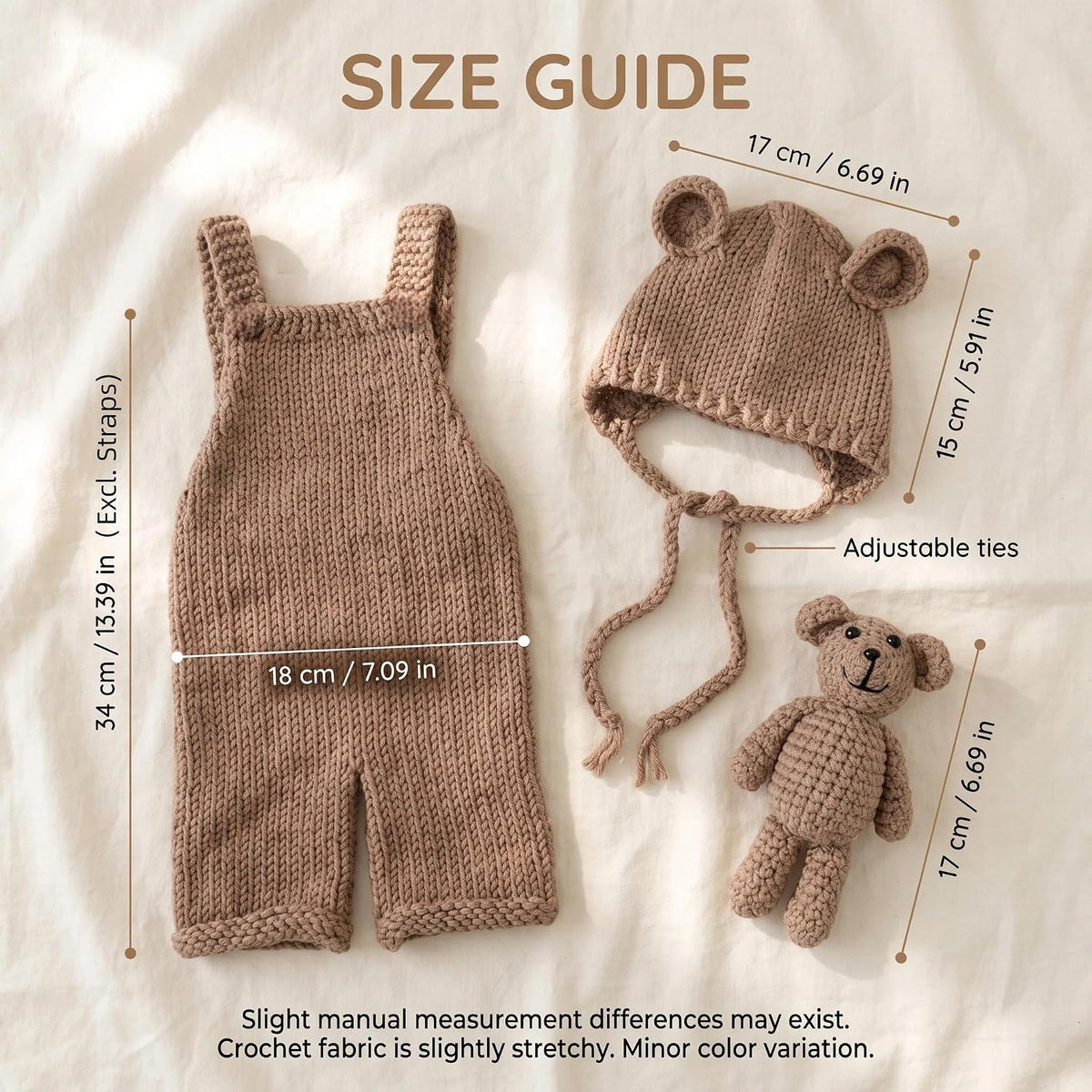 Newborn Photography Props, Baby Knitted Bear Hat & Romper Outfits Set