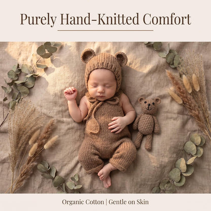 Newborn Photography Props, Baby Knitted Bear Hat & Romper Outfits Set