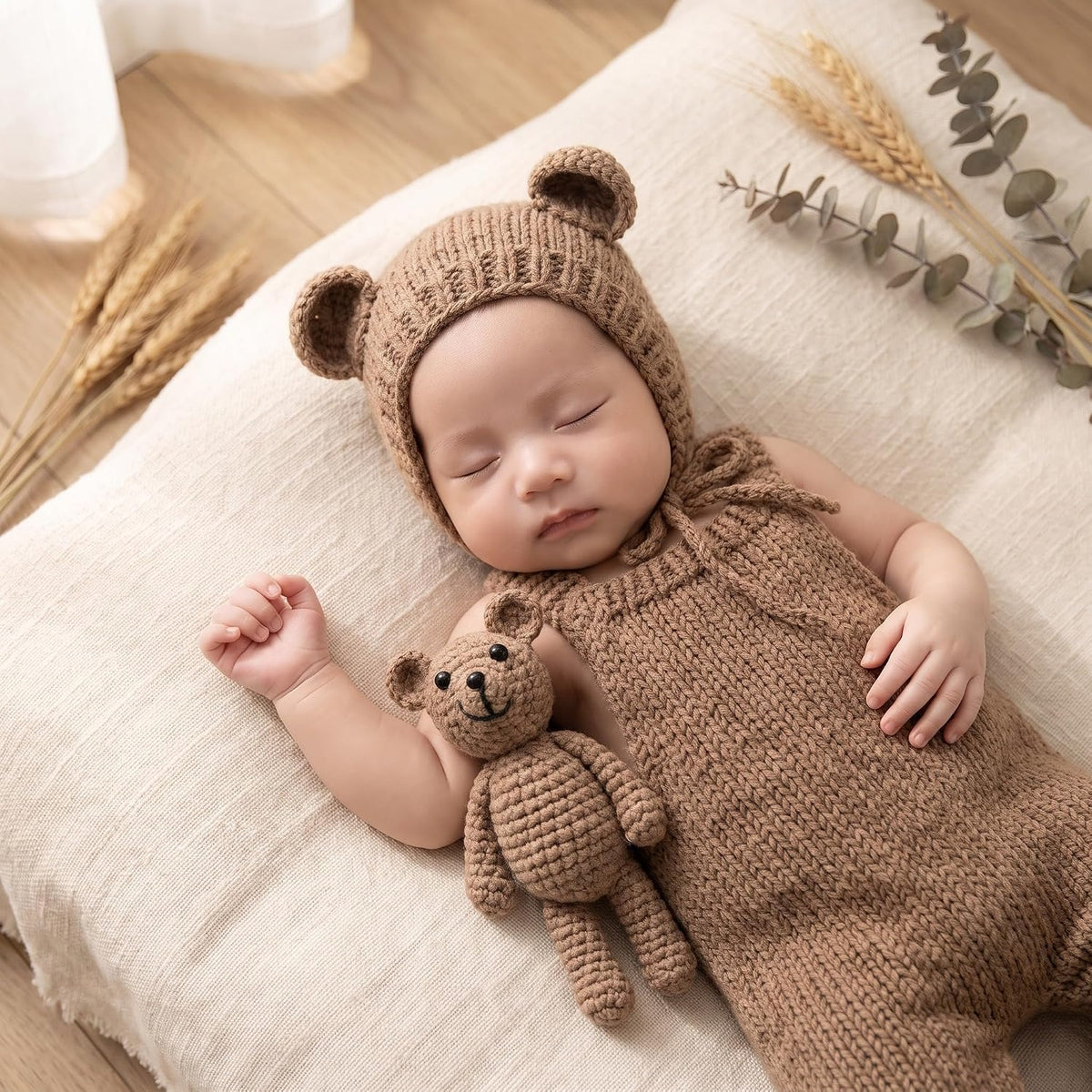 Newborn Photography Props, Baby Knitted Bear Hat & Romper Outfits Set