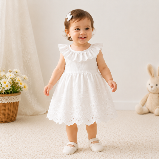 SunLily – Backless White Summer Dress for Baby Girls