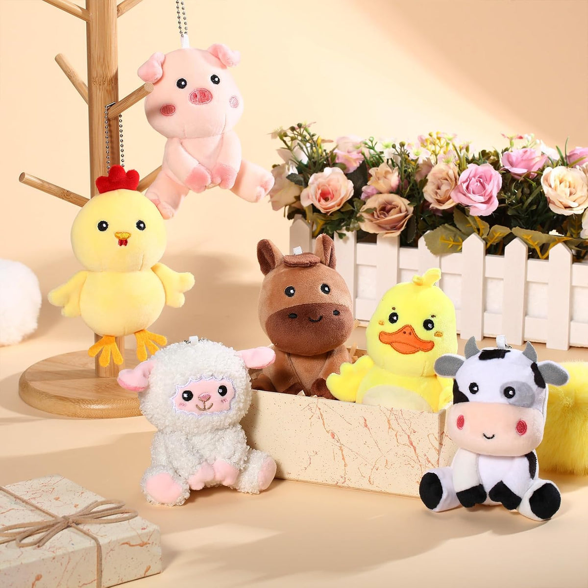6 Pcs Farm Stuffed Animals Plush Toys 4 Inch,Adorable Animals | Includes Chick Duck Pig Cow Sheep Horse, Baby Shower Party Favors, Easter Basket Stuffers, Nursery Toys for Toddlers Kids