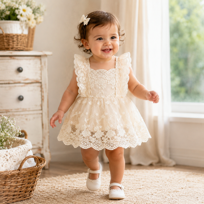 Lioraitiin Lace Blossom: Off-Shoulder Floral Bodysuit for Baby Girls 0–24M