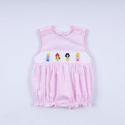 Pink princess hand smocked plaid bubble