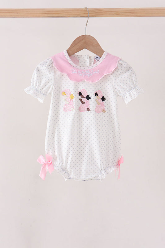 Pink Prayer Embroidery Ruffle Bubble