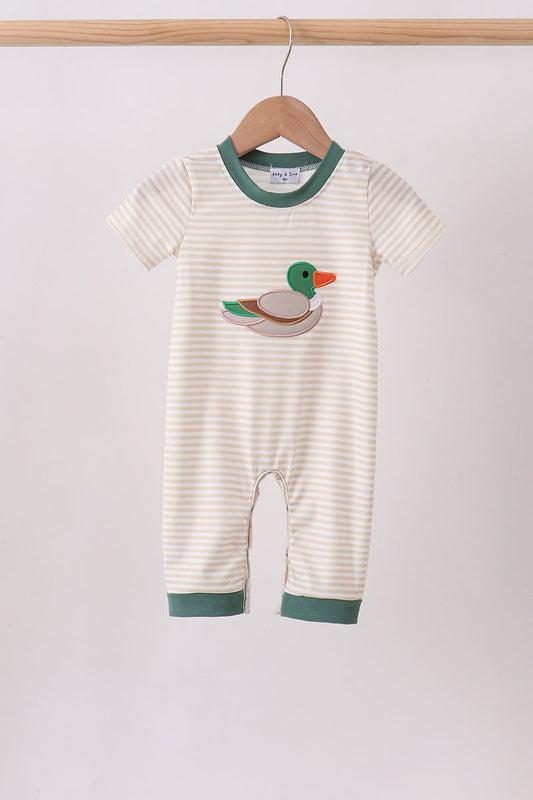 Brown Stripe Mallard Applique Romper