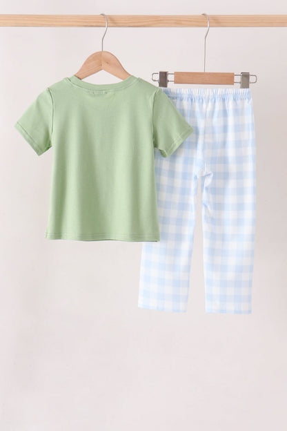 Blue Pumpkin Embroidery Gingham pants Set