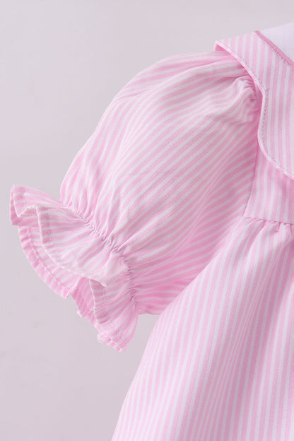 Pink stripe bunny bow embroidery bloomer set