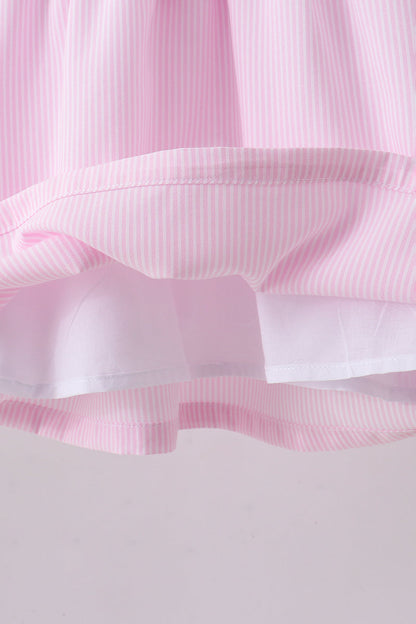 Pink stripe bunny bow embroidery bloomer set