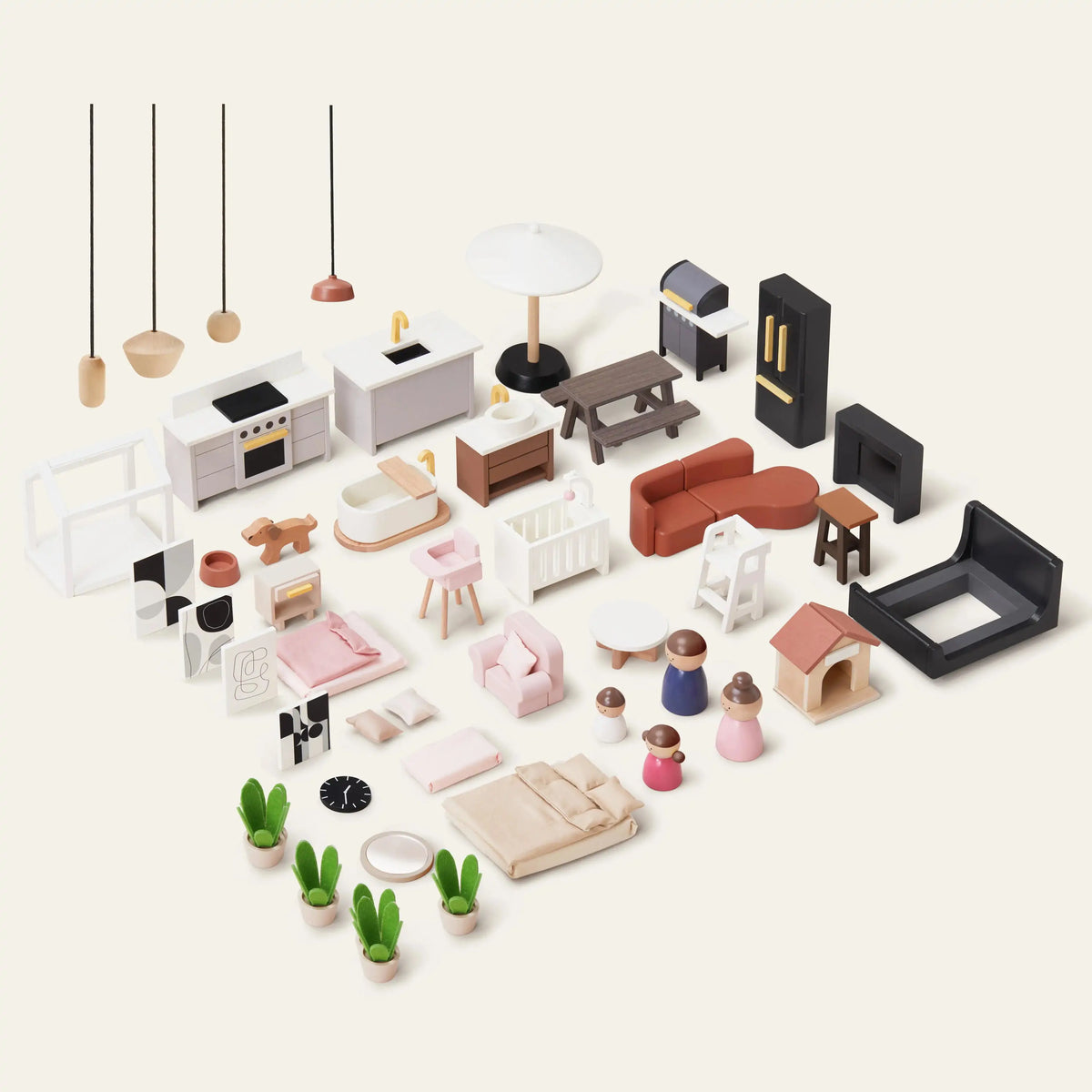 Tiny Land Sweetwood Edge Dollhouse — Modern 3-Story Kids Dollhouse with Furniture & Family Figures