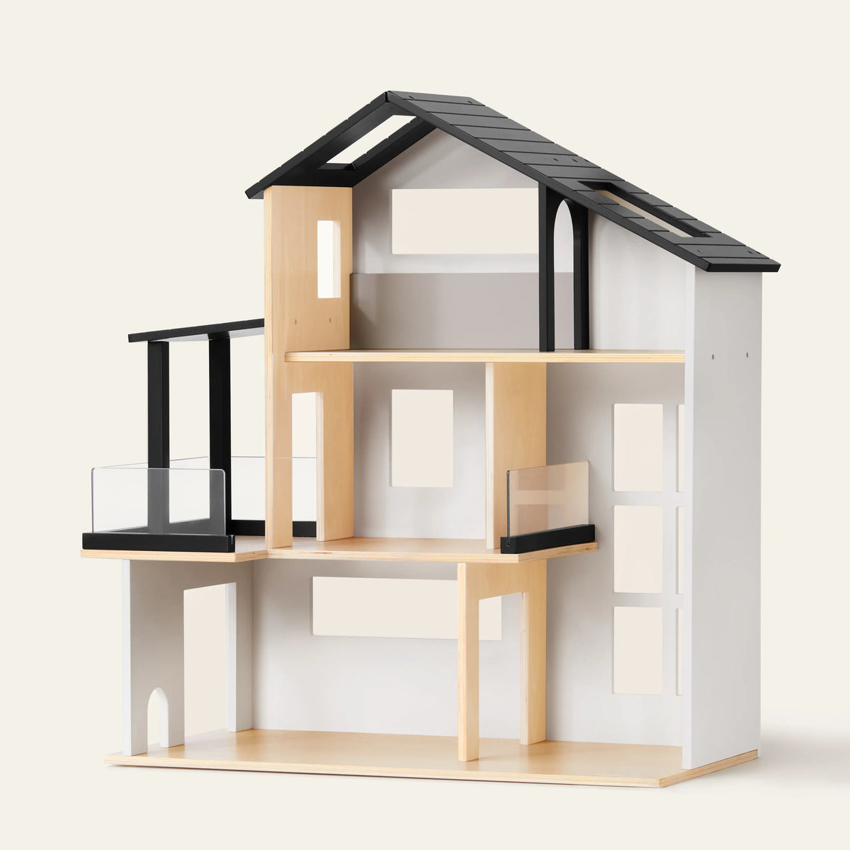 Tiny Land Sweetwood Edge Dollhouse — Modern 3-Story Kids Dollhouse with Furniture & Family Figures