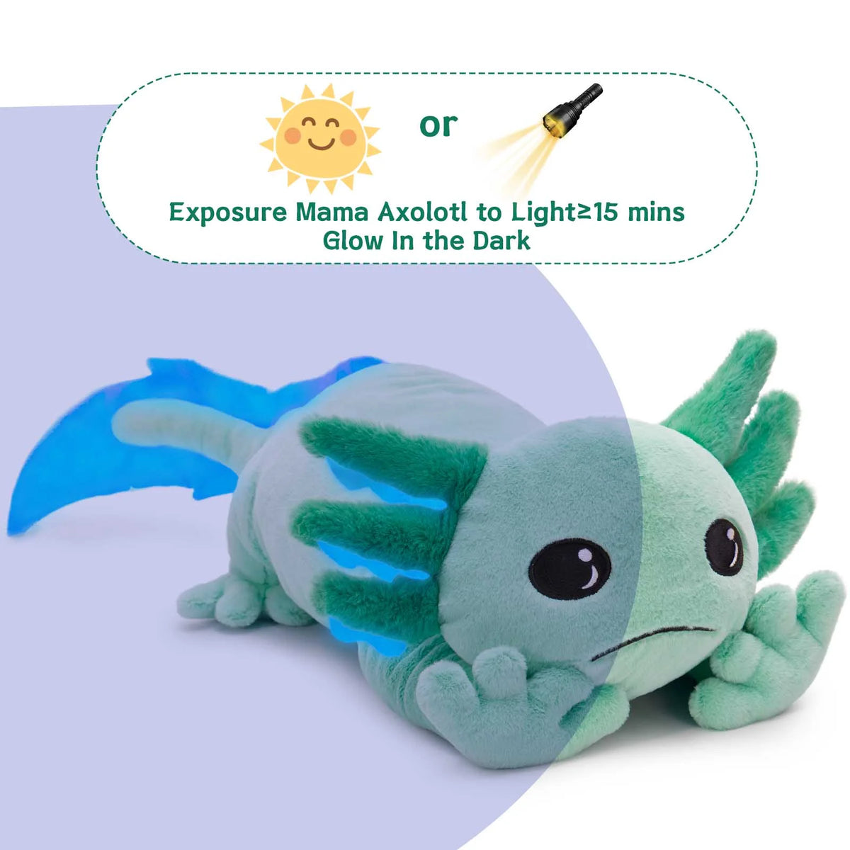 31.89" Giant Glow in the Dark Axolotl Stuffed Animals with 4 Babies inside Large Axolotl Plush Toy