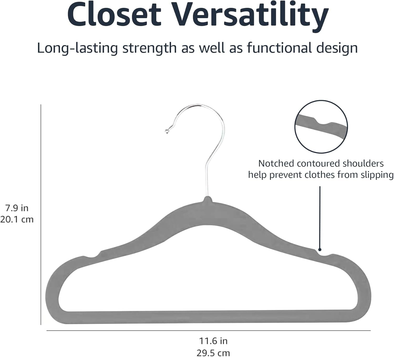 Kids Velvet Non-Slip Space Saving Clothes Hangers with Shoulder Notches, Sturdy Closet Organizer for Baby/Toddler, 11.6", Gray, 30-Pack