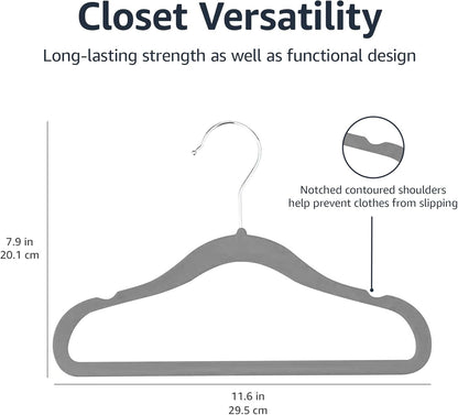 Kids Velvet Non-Slip Space Saving Clothes Hangers with Shoulder Notches, Sturdy Closet Organizer for Baby/Toddler, 11.6", Gray, 30-Pack