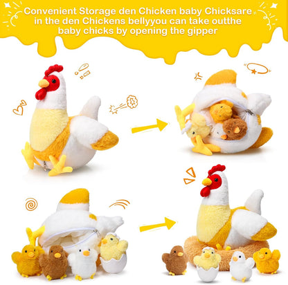 6 Pcs Chicken Stuffed Animal with Baby Chicks Inside, Funny Style