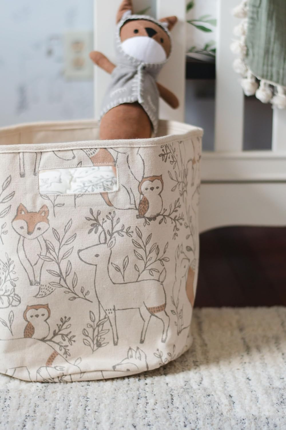 Fabric round Nursery Storage Basket, Toy Storage, Woodland Nursery Decor, 13"X12", Toy Basket, Baby Storage Organizer, Toy Organizers and Storage Bins, Baby Organizers and Storage, Toy Bins