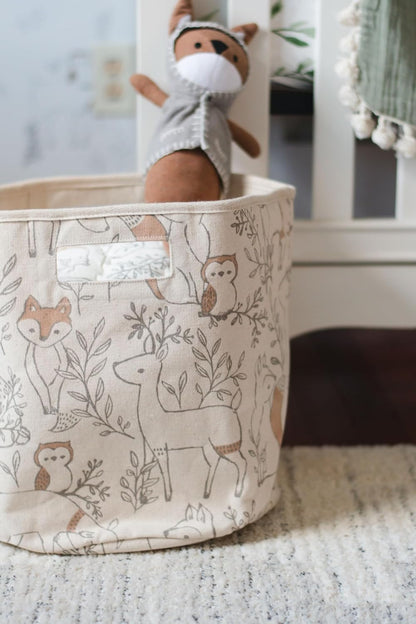 Fabric round Nursery Storage Basket, Toy Storage, Woodland Nursery Decor, 13"X12", Toy Basket, Baby Storage Organizer, Toy Organizers and Storage Bins, Baby Organizers and Storage, Toy Bins