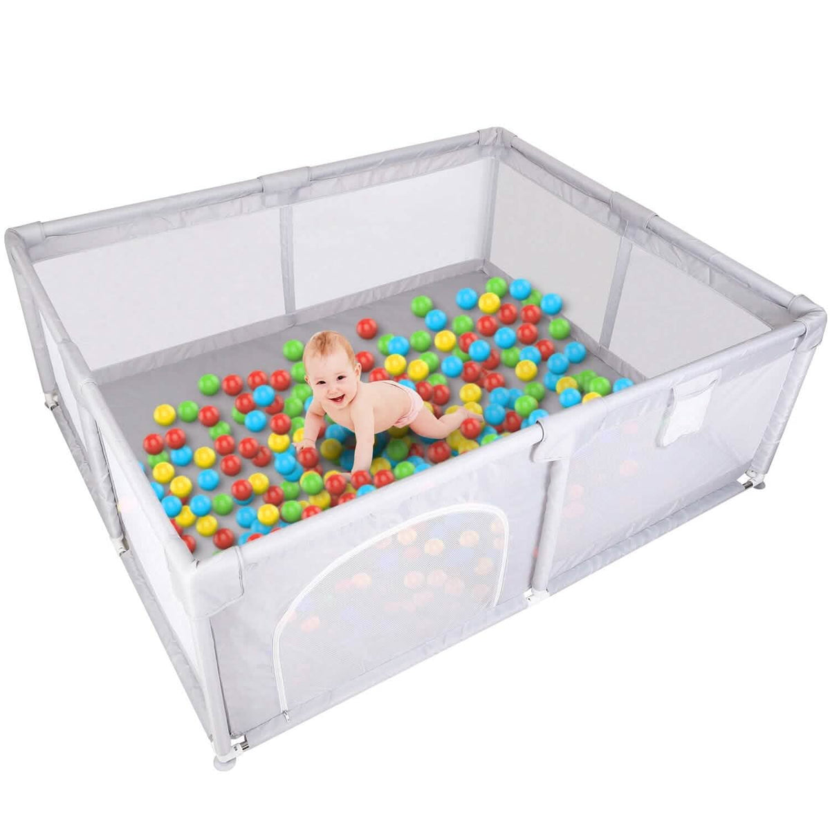 Baby Playpen with Anti-Suction Base & Zipper Door