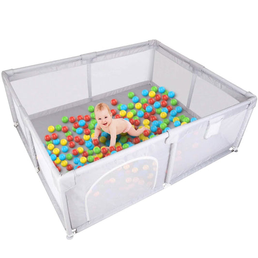 Baby Playpen with Anti-Suction Base & Zipper Door