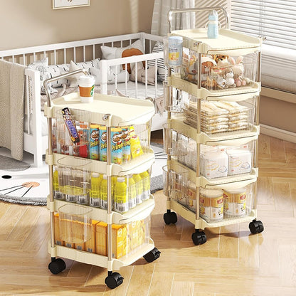Baby Diaper Caddy Cart Organizer - Plastic Movable Cart Drawers with Hanging Basket, Rolling Utility Diaper Storage Caddy Organizer for Changing Table & Crib, Nursery, Bedroom (3 Tier)