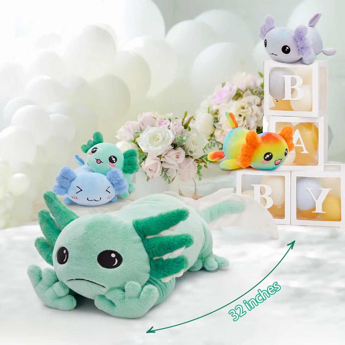 31.89" Giant Glow in the Dark Axolotl Stuffed Animals with 4 Babies inside Large Axolotl Plush Toy