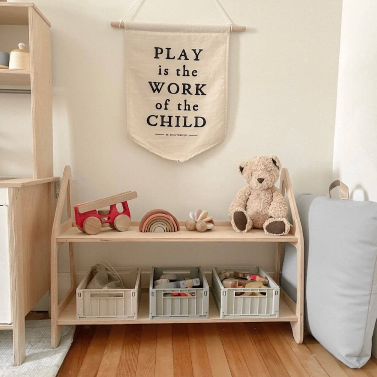 Montessori Toy Shelf for Toddlers — Non-Toxic Wood Playroom Organizer