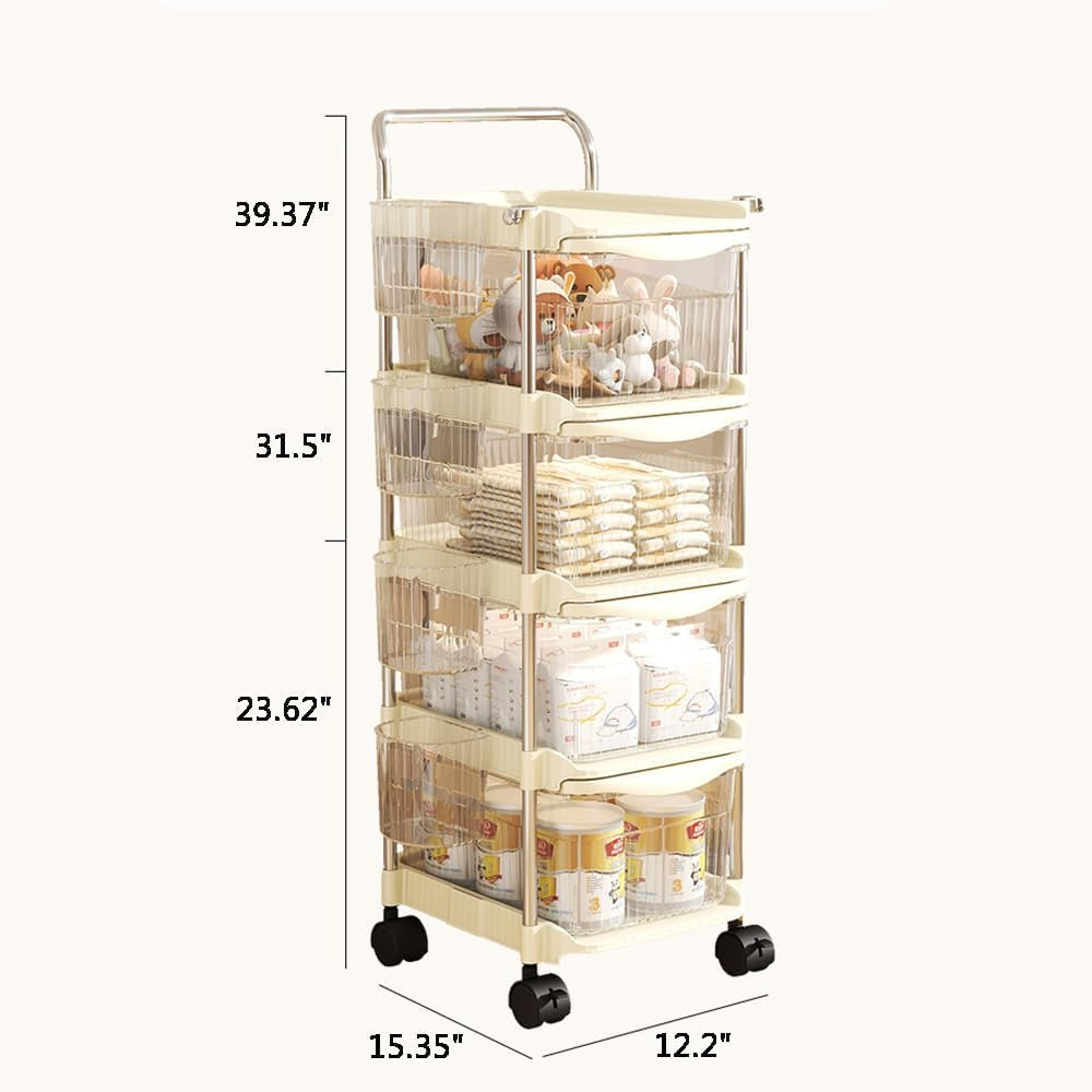 Baby Diaper Caddy Cart Organizer - Plastic Movable Cart Drawers with Hanging Basket, Rolling Utility Diaper Storage Caddy Organizer for Changing Table & Crib, Nursery, Bedroom (3 Tier)