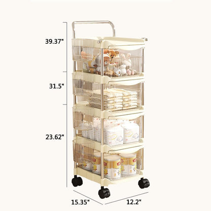 Baby Diaper Caddy Cart Organizer - Plastic Movable Cart Drawers with Hanging Basket, Rolling Utility Diaper Storage Caddy Organizer for Changing Table & Crib, Nursery, Bedroom (3 Tier)