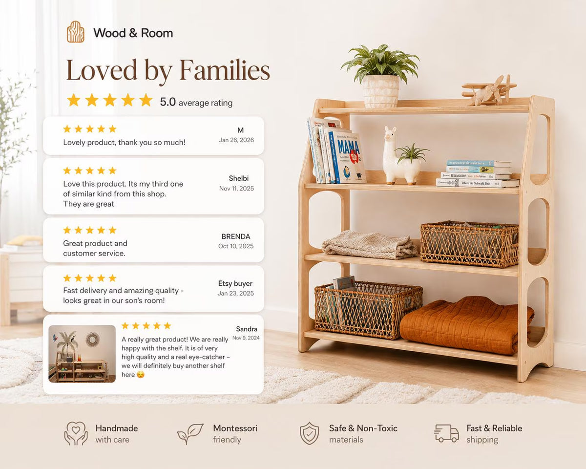 Montessori Open Shelf for Toddlers, Baby First Christmas Gift, Nursery Storage