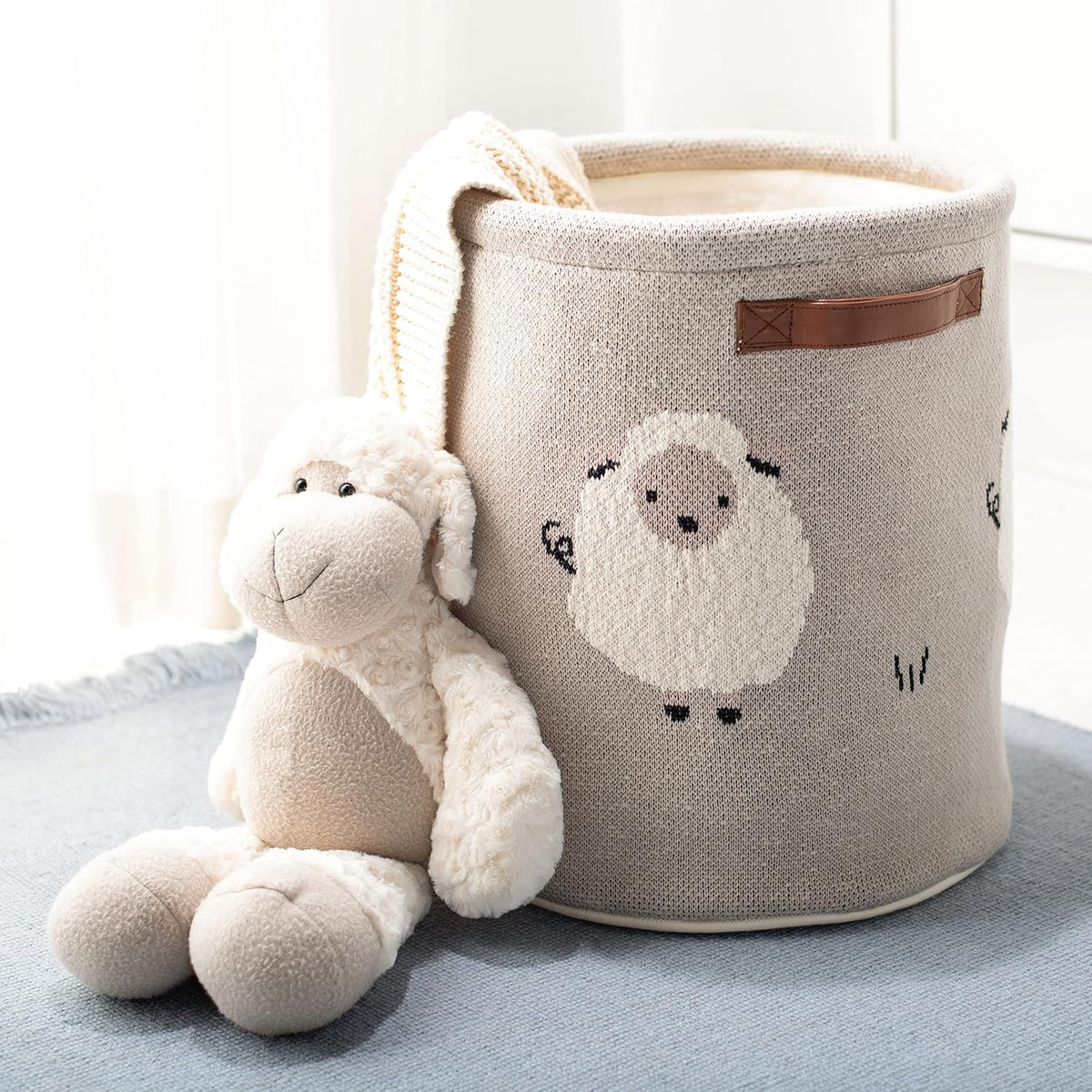 SAFAVIEH Baby Collection Kibbles Sheep Grey Cotton Nursery Storage Basket with Handles (Fully Assembled)