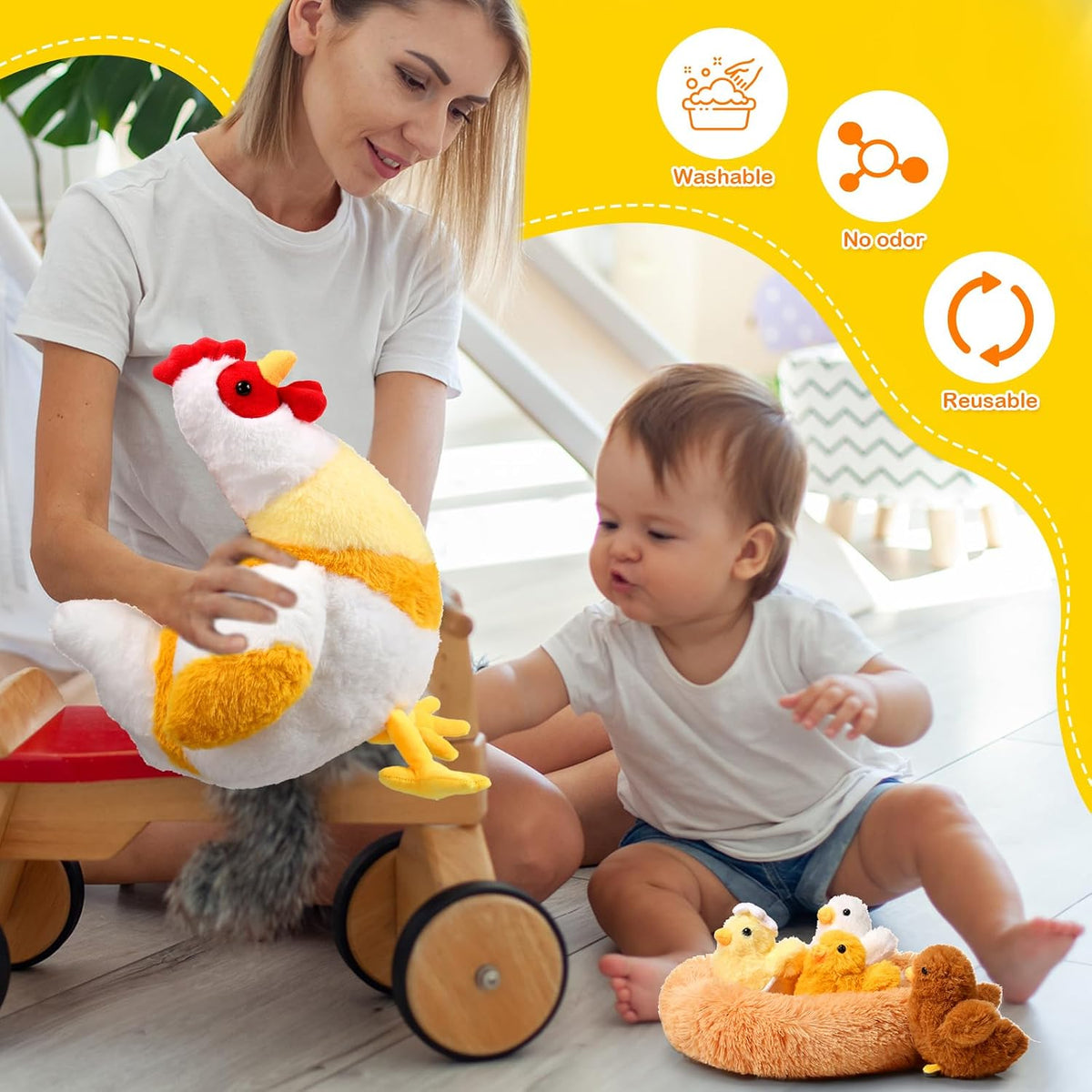 6 Pcs Chicken Stuffed Animal with Baby Chicks Inside, Funny Style