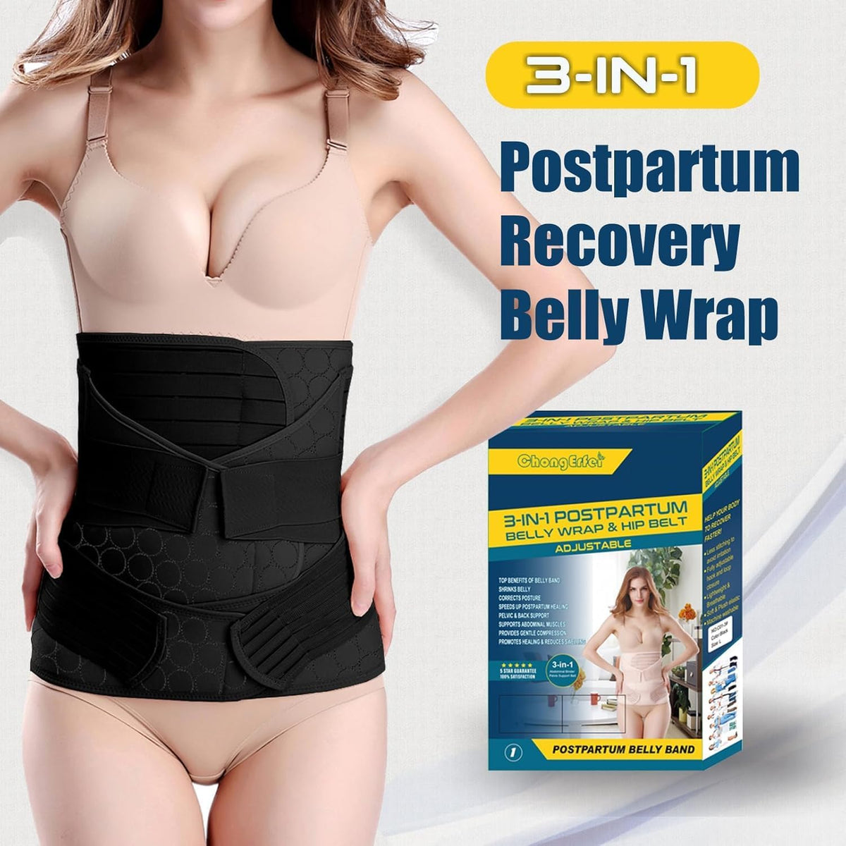 3 in 1 Postpartum Belly Wrap Recovery Band Belt Abdominal Binder | Postpartum Belly Band, Belly Binder Post Partum, Post Surgery Pregnancy Belly Support Band Recovery Belly/Waist/Pelvis (L)
