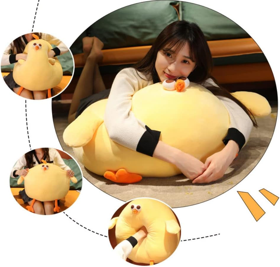 Funny Fat Chicken Plush Pillow, Super Soft Mother Hen Doll, Cute Chicken Neck Pillow, Yellow Plush Stuffed Animal for Boys & Girls Festival Gifts