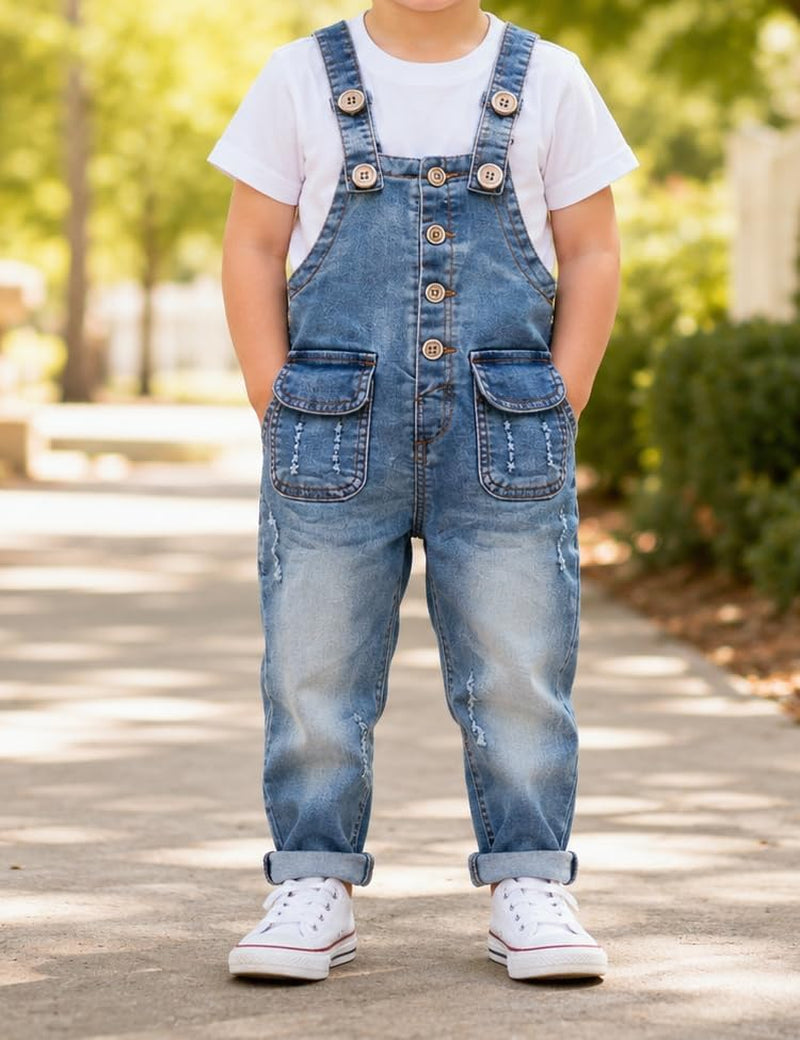 Baby & Little Boys/Girls Blue & Black Denim Overalls,Jean Workwear