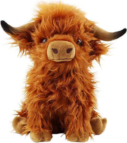 Stuffed Animals Highland Cows Stuff Fluffy Cattle Dolls Skeleton Toys Figure Pillows Valentina Birthday Gifts for Baby Kids Girls Boys Toddler Preschool Realistic Plush Décor (11 Inches,Brown)