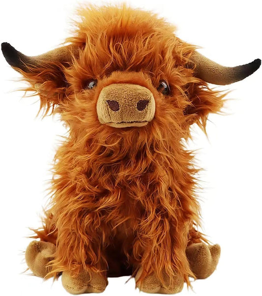 Stuffed Animals Highland Cows Stuff Fluffy Cattle Dolls Skeleton Toys Figure Pillows Valentina Birthday Gifts for Baby Kids Girls Boys Toddler Preschool Realistic Plush Décor (11 Inches,Brown)