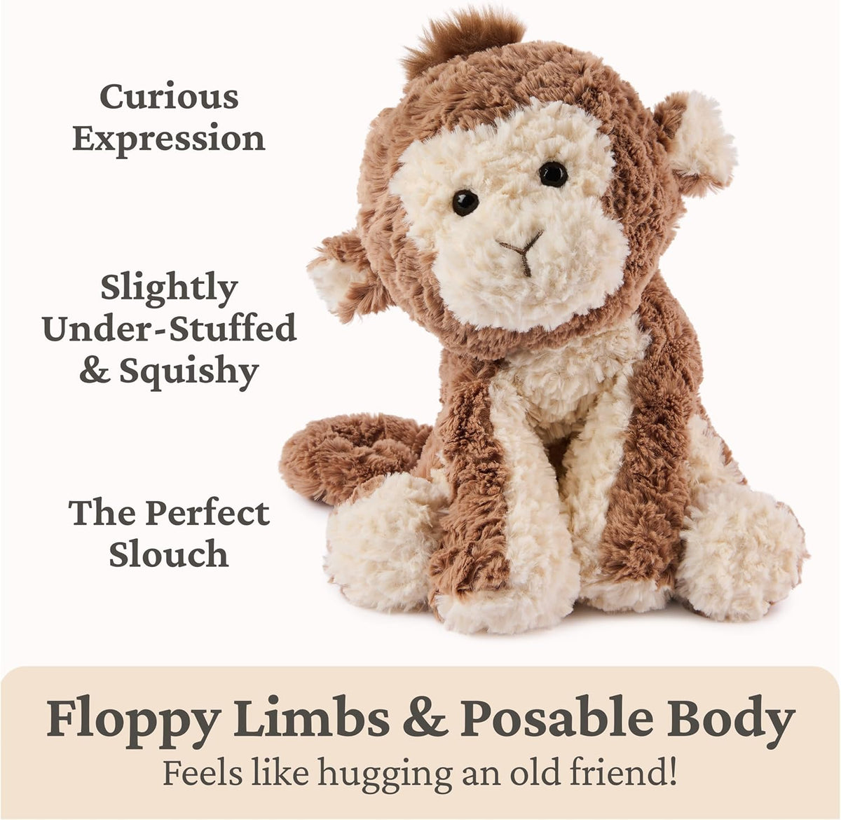 GUND Cozys Collection Monkey Plush, Monkey Stuffed Animal for Ages 0 and Up, Brown, 10” | Soft Plush, Posable Bodies and Floppy Limbs Comfort and Nurture Fine Motor Skills, Tactile Play, and Early Sensory Discovery