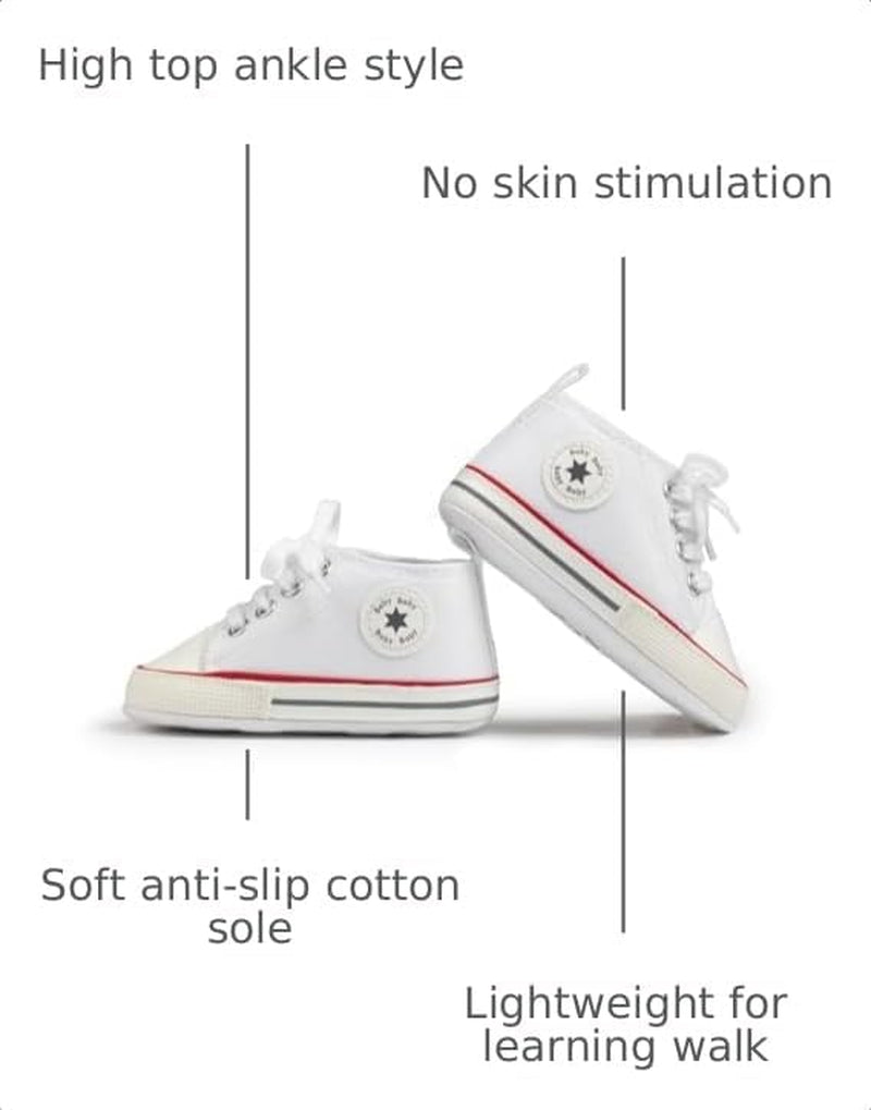 Unisex Baby Boy Girl Canvas Sneaker Soft Sole Infant Lace up Newborn Ankle Toddler First Walkers Crib Shoes