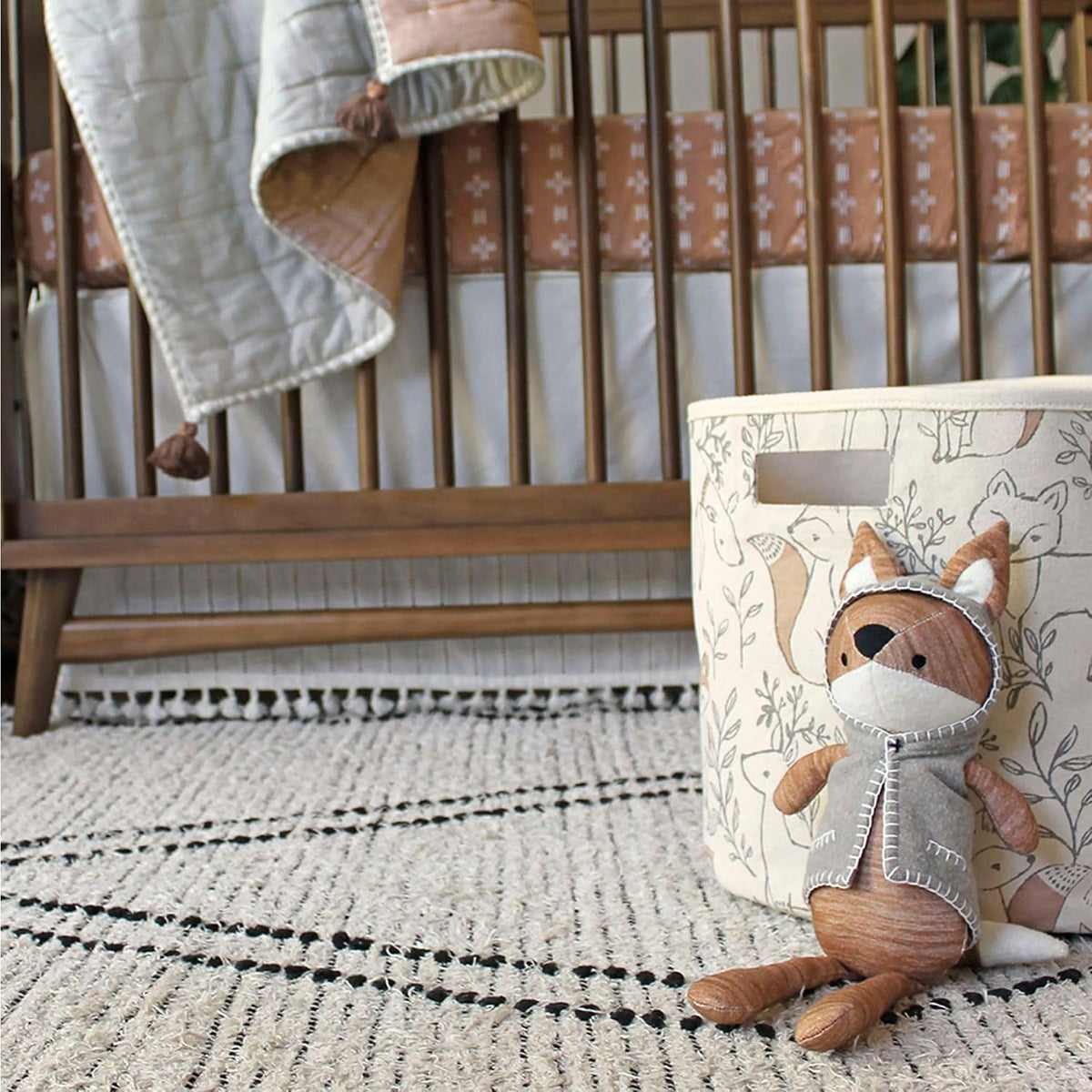 Fabric round Nursery Storage Basket, Toy Storage, Woodland Nursery Decor, 13"X12", Toy Basket, Baby Storage Organizer, Toy Organizers and Storage Bins, Baby Organizers and Storage, Toy Bins