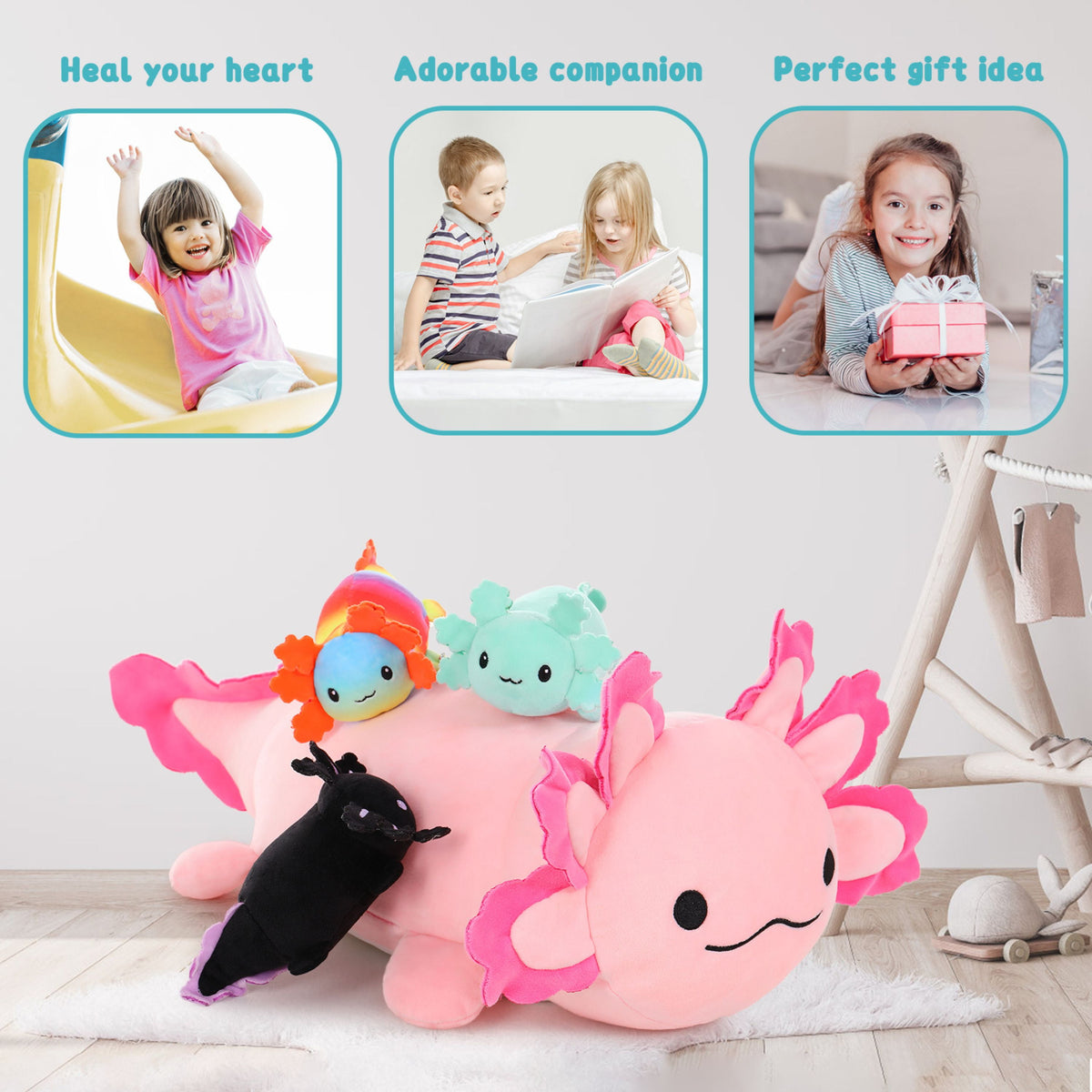 23.5" Giant Axolotl Stuffed Animals with 3 Babies inside Large Axolotl Plush Toy