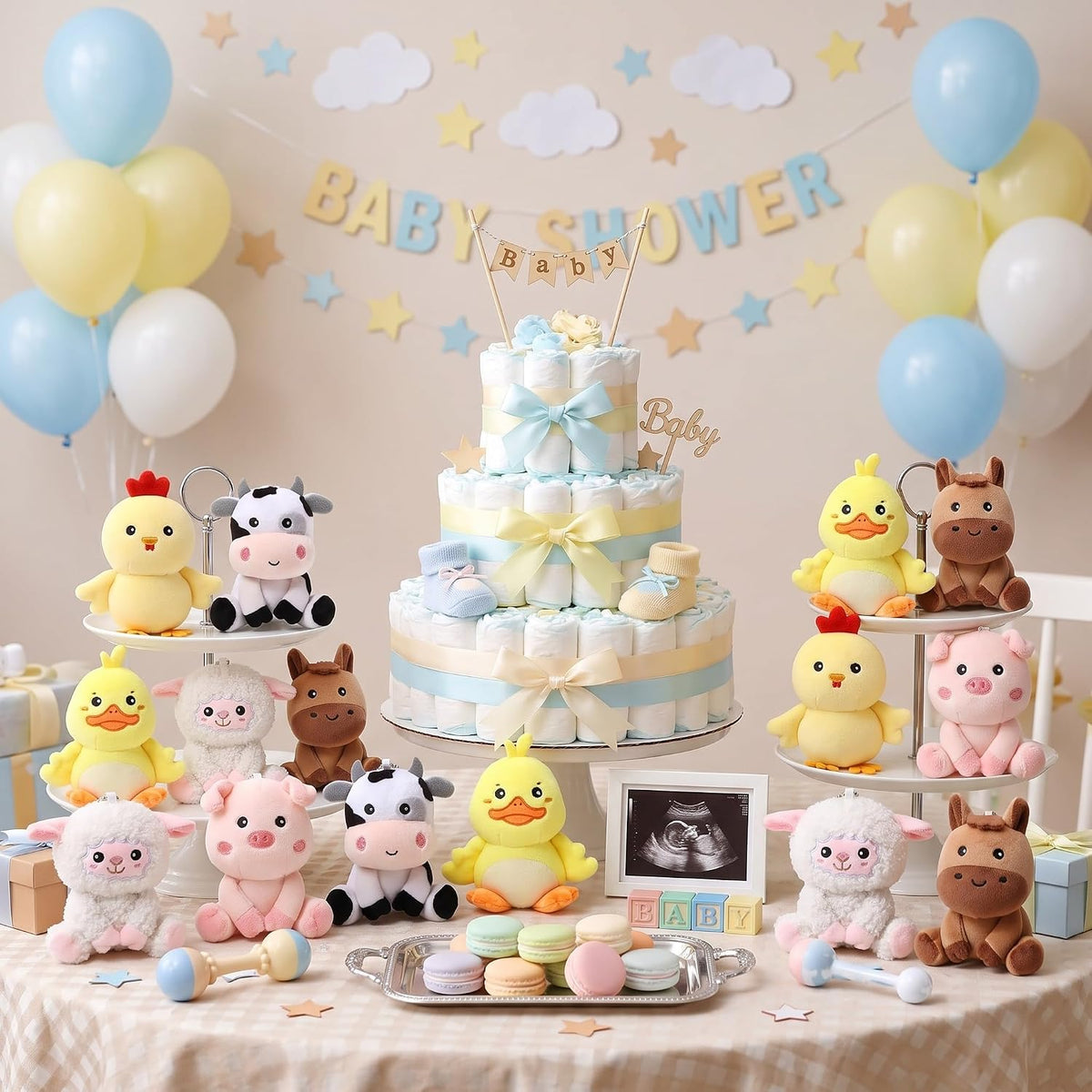 6 Pcs Farm Stuffed Animals Plush Toys 4 Inch,Adorable Animals | Includes Chick Duck Pig Cow Sheep Horse, Baby Shower Party Favors, Easter Basket Stuffers, Nursery Toys for Toddlers Kids