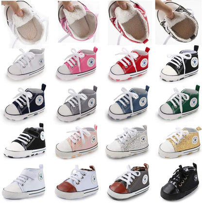 Tutoo Unisex Baby Boys Girls High Top Sneaker Soft Anti-Slip Sole Newborn Infant First Walkers Canvas Denim Shoes