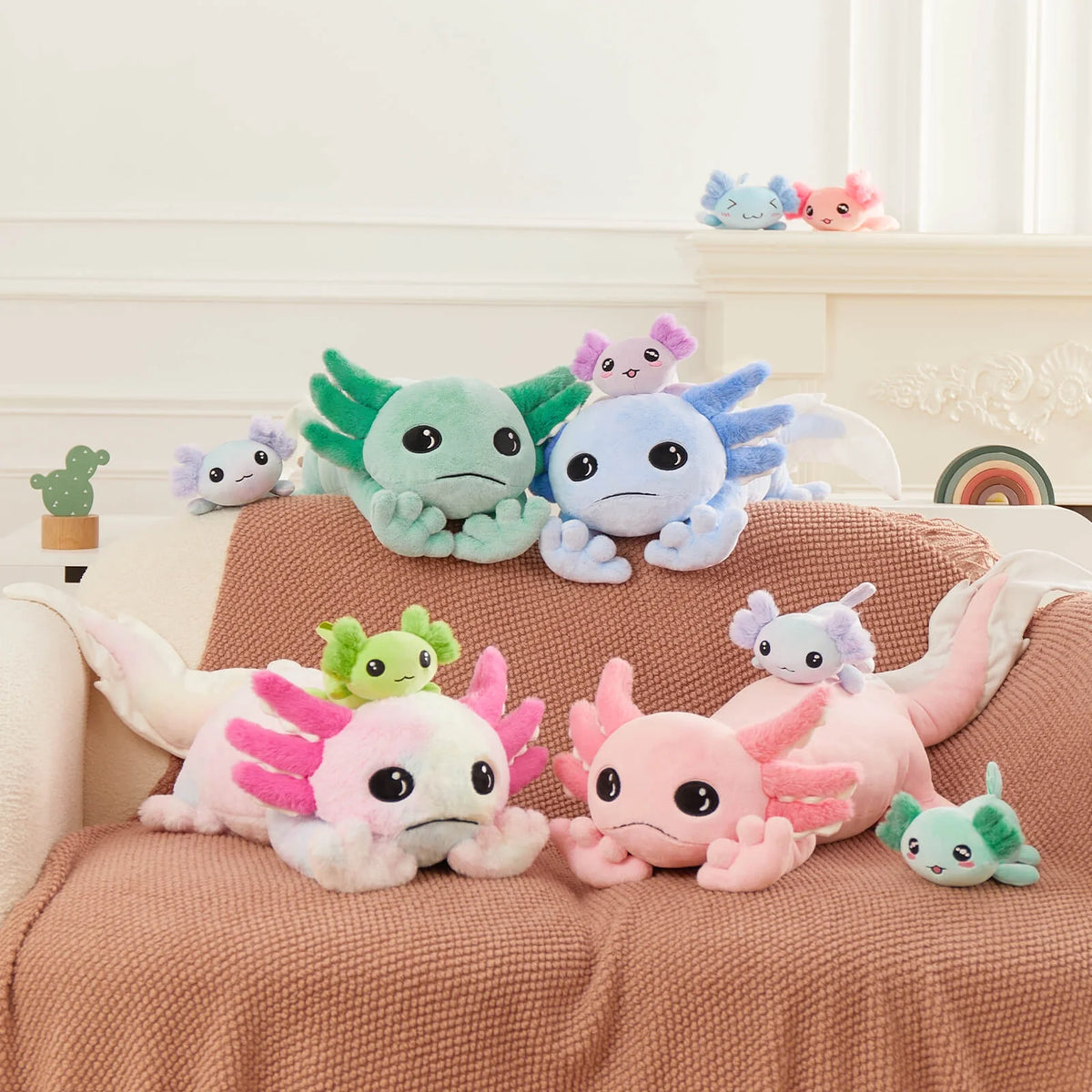 31.89" Giant Glow in the Dark Axolotl Stuffed Animals with 4 Babies inside Large Axolotl Plush Toy