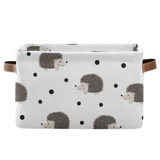 Porcupine Dot White Print Rectangular Storage Bin Basket with Handles - Laundry Hamper Nursery Storage Storage Baskets