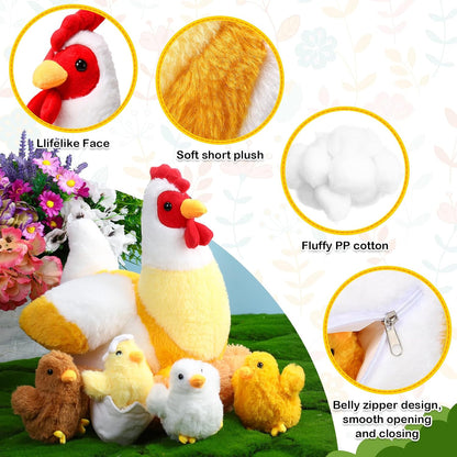 6 Pcs Chicken Stuffed Animal with Baby Chicks Inside, Funny Style